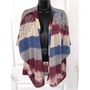 Vocal embellished red,blue,cream short sleeve shawl